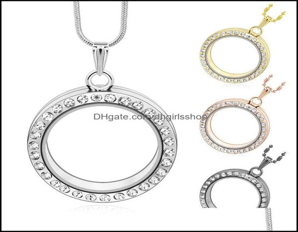 

pendant necklaces pendants jewelry 30mm round magnet memory po magnetic glass living floating locket with rhinestones drop deliver8146639, Silver