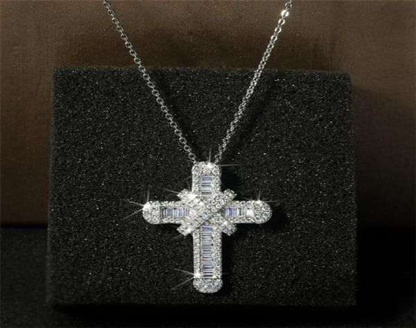

hip hop vintage fashion jewelry 925 sterling silver cross pendant jesus pave white sapphire cz diamond women clavicle necklace wit7931792