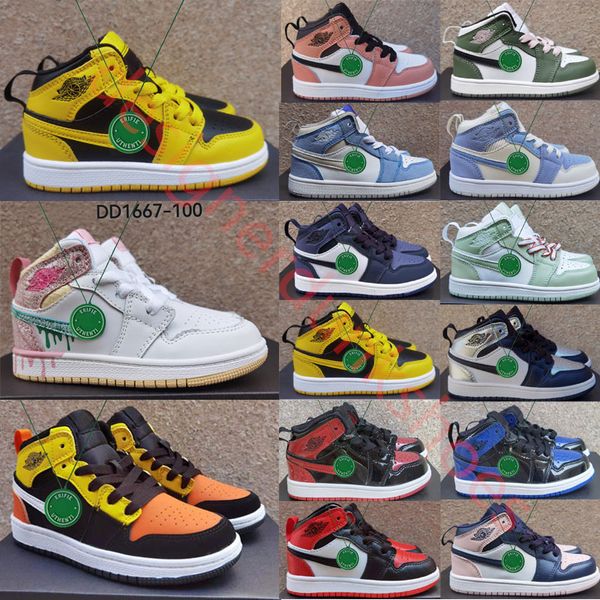 

kids jumpman 1 basketball shoes youth smoke grey hyper blue og high 1s bred unc homage university blue children boy girls sport designer out