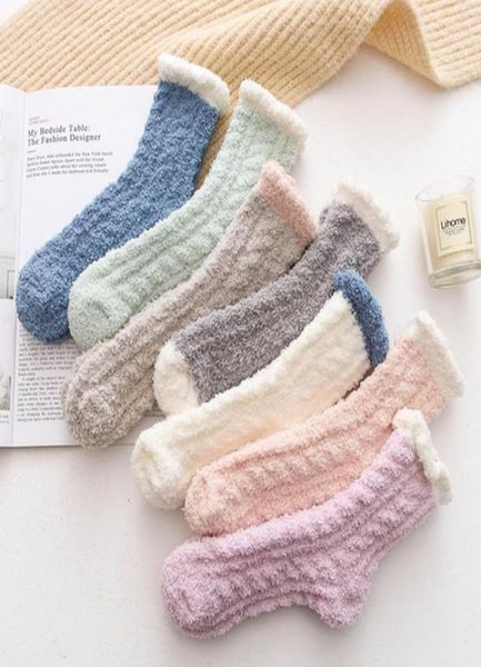 

socks hosiery women plush soft microfiber fuzzy warm slipper home bed floor winter pure color girls ladies short4072637, Black;white