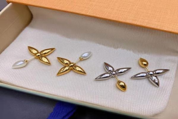 

with box designer brand luxury fashion stud earrings 4leafs jewelry for women quality street earring gold silver colors5826415, Golden;silver