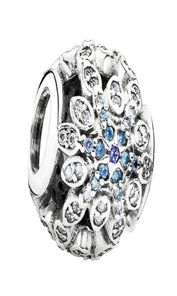 

925 sterling silver bead jewelry fit charm bracelets openwork snowflake clear cz and mixed blue shades of crystal and cz7371508, Black