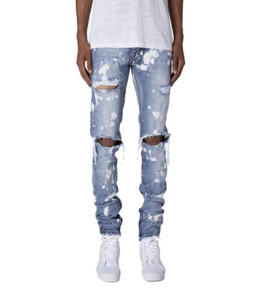 

men ripped skinny jeans distressed destroyed slim fit stretch biker washed pants with holes full length jeans1327942, Blue