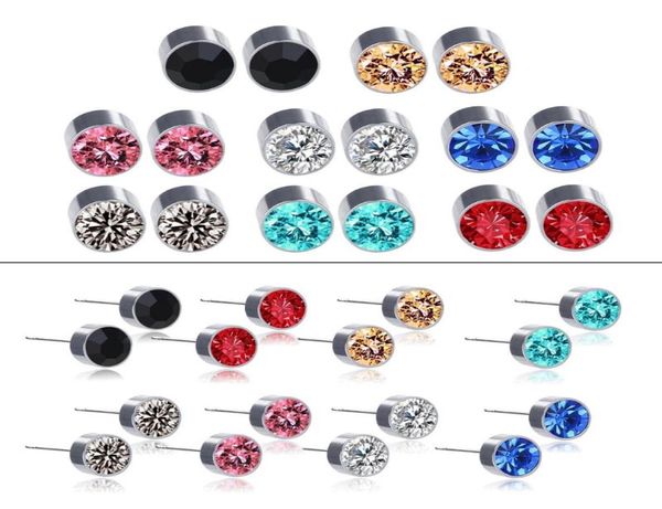 

8 pairs crystal magnetic clip nonpiercing earrings set rinestone titanium steel earrings studs fashion jewelry5224605, Golden;silver