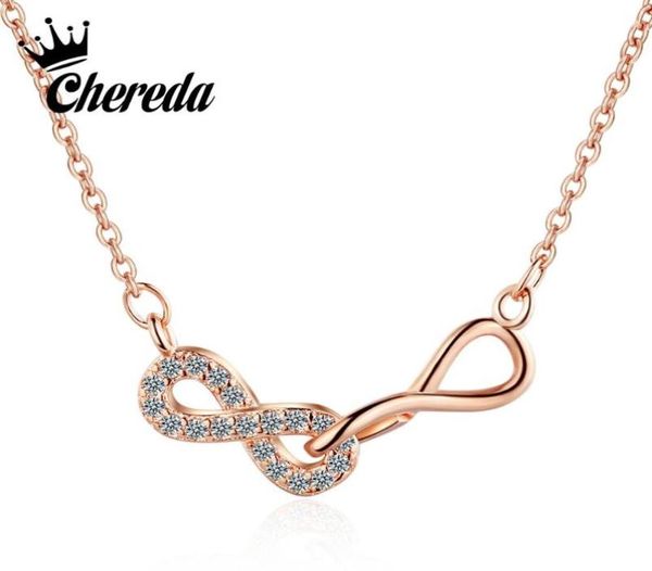 

pendant necklaces chereda brilliant cubic zircon infinity necklace chain choker femme rose gold collars women lover fashion jewelr6742912, Silver