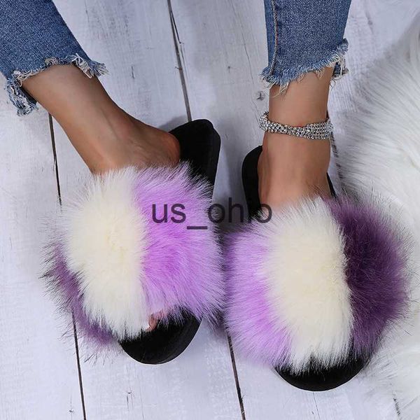 

slippers new arrival girl luxury fluffy fur slippers ladies indoor warm furry fur flip flops women amazing plush fur slides dropshipping j23, Black