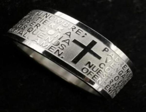

band rings gold silver stainless steel english lord039s prayer cross etaching polishing ring4734898