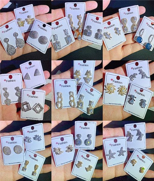 

women studs earrings animal butterfly bee heart fruit star triangle design stud fashion rhinestone real gold plated drop earring c7026895, Golden;silver