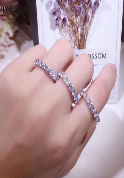 

vecalon eternity promise ring 925 sterling silver 4mm diamond cz wedding band rings for women statement finger party jewelry gift4524305, Slivery;golden