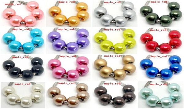 

100pcs mixed pimitation pearl charms for jewelry making loose european big hole acrylic beads fit european bracelet low 4476993, Black