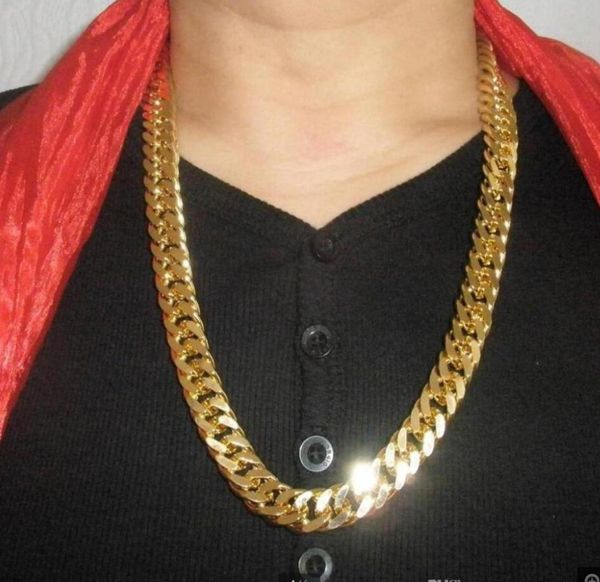 

18k real yellow solid gold filled cuban double curb chain heavy mens gift necklace 236 inch 10 mm8870278, Silver