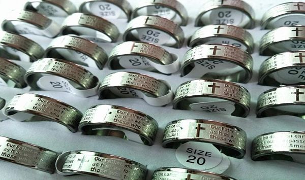 

brand new 25pcs english the lord039s prayer etching polished stainless steel men039s jewelry whole mixed lots1108214, Silver