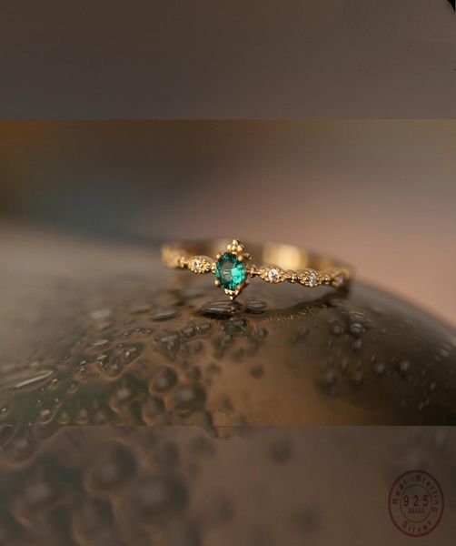 

925 sterling silver fashion tail ring women plating 14k gold simple design inlaid emeralds wedding jewelry accessories1794638, Golden;silver