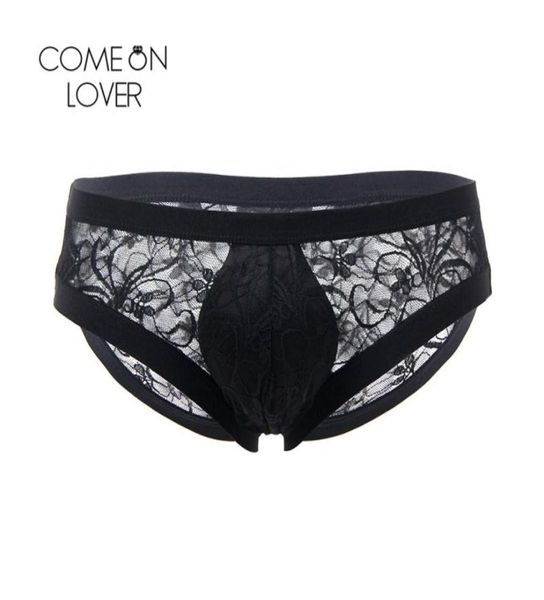 

comeonlover lace panties for men low waist floral mens transparent briefs comfortable nylon xl male underwear mpl0708774087, Black;white