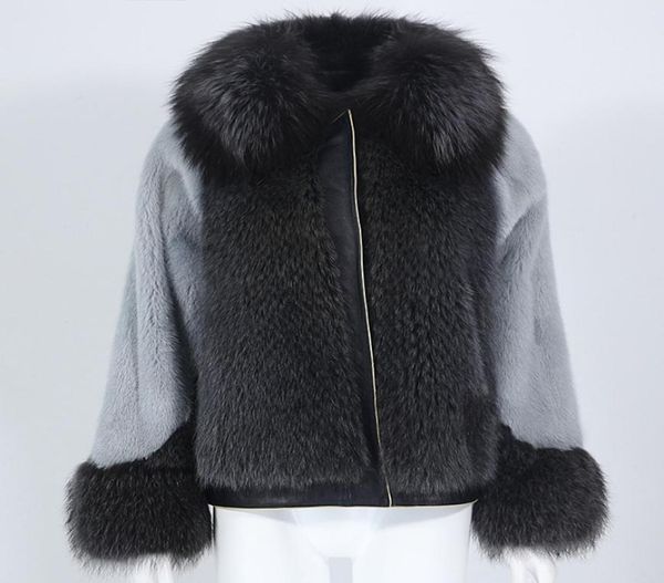 

oftbuy 2021 real fur coat winter jacket women natural raccoon mink fur real sheepskin leather thick warm outerwear streetwear5534514, Black
