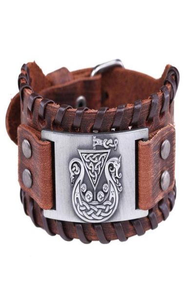 

charm bracelets trendy nordic odin triangle pirate ship bracelet viking men039s fashion leather woven accessories party jewelry1092050, Golden;silver