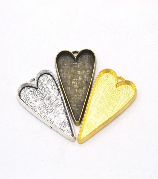 

100pcs lot metal heart pendant trays blank heart base setting for 5026mm cabochon antique silver bronze gold colors3587751, Bronze;silver