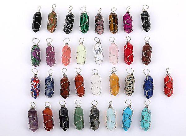 

pendant gold wire wrap natural stone charms rose quartz mixed pillar bullet shape point chakra pendants for jewelry making wholesa5395451, Silver