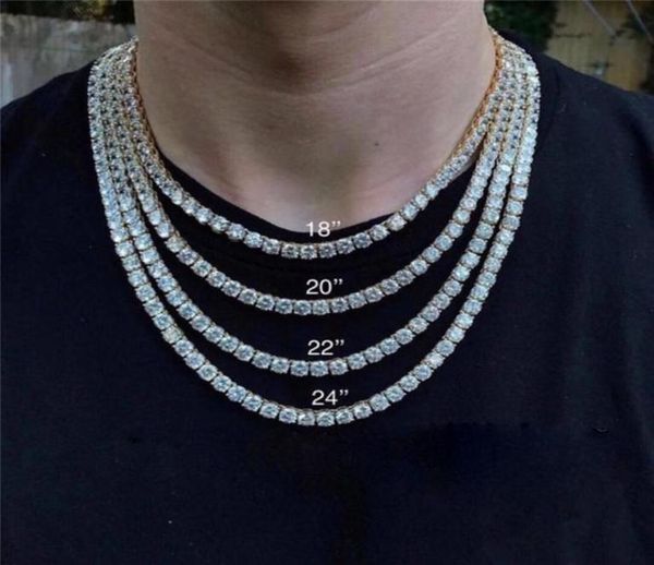 

hip hop men tennis chain necklace jewelry gold diamond iced out chains long necklaces 5mm269q4933414, Black
