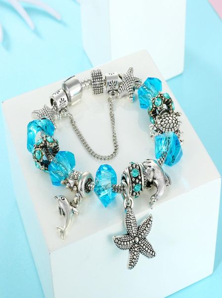 

new charm dolphin starfish pendant bangle bracelet for silver plated diy beaded lady elegant bracelet for women gift diy jewelry a1229164, Golden;silver