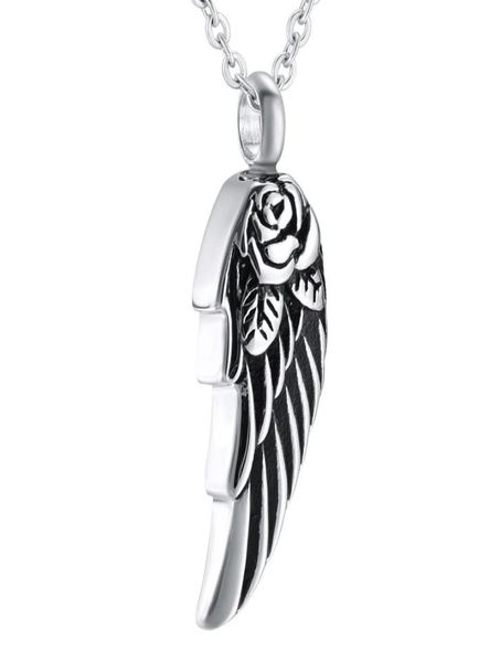 

stainless steel angel wings flower waterproof pendant cremation urn necklace ash memorial keepsake jewelry for men women1381496, Silver