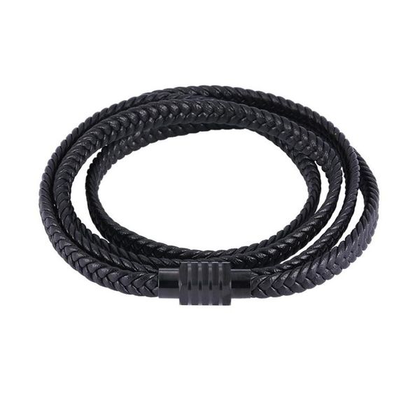 

charm bracelets black multilayer braided leather wrap bracelet bangle men stainless steel male woven wristband jewelry accessories3306853, Golden;silver