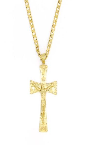 

solid 10k yellow gold filled jesus wide cross charm big pendant 5535mm with 24quot miami cuban chain 6005mm8974056, Silver