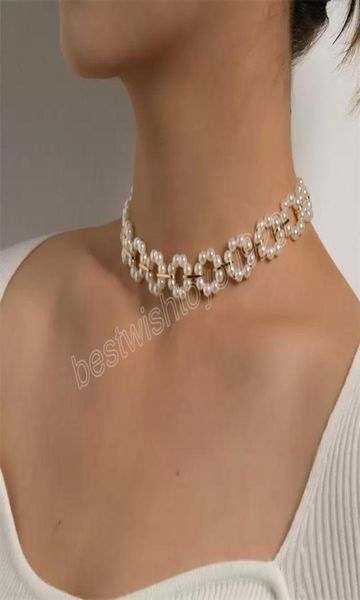 

pearl clavicle necklace women personality fashion jewelry choker circular ring pearls flower necklaces1375358, Golden;silver