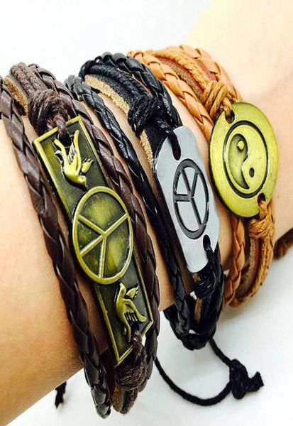 

whole 24pcs mix styles men039s women039s fashion metal leather handmade surfer cuff bracelets jewelry brand new4126640, Golden;silver