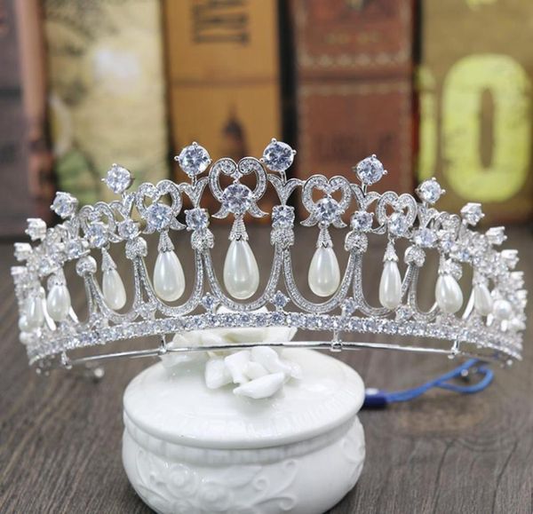

princess crowns bridal headpieces with zirconia pearls bridal jewelry girls prom party performance pageant wedding tiaras #bw-js0193985193, Silver