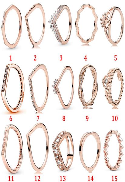 

womens diamond rings 925 sterling silver rose gold wheel of fortune ring wishbone princess crown romantic ring fit p style designer jewelry, Slivery;golden
