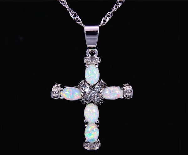 

christian cross white fire opal stone silver plated pendants for women pj160110041371659