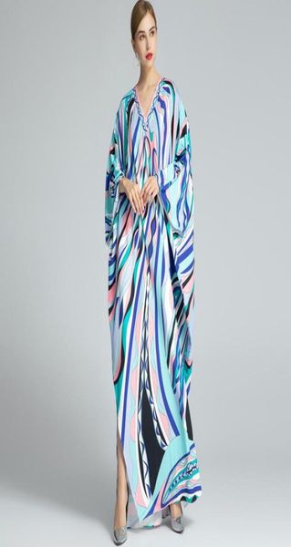 

women039s runway dresses v neck batwing sleeves printed knitted loose design long spit fashion dresses4552626, Black