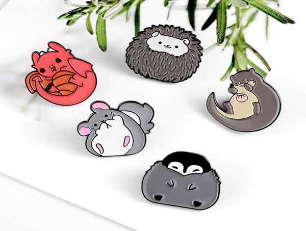 

animal cat mouse hedgehog dragon brooch pins cartoon cute kawaii creative fashion jewelry enamel metal alloy gift for children shi8875917, Gray