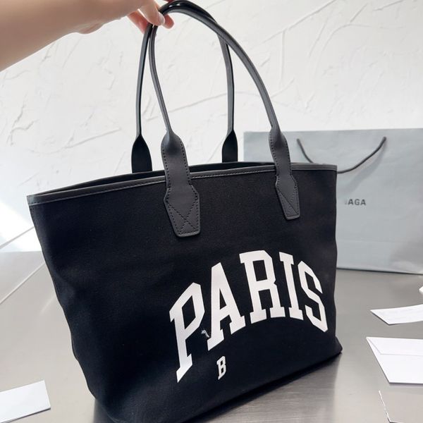 

womens paris latest runway shopping tote bag black whtie cotton canvas designer luxury shopping bag letter clutch handbag bags fashion shoul