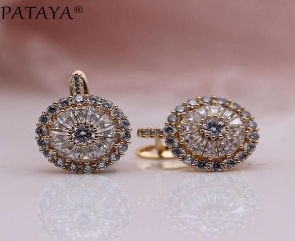 

pataya new original design 585 rose gold luxury microwax inlay natural zirconia dangle earrings women wedding earring je8986890, Golden;silver