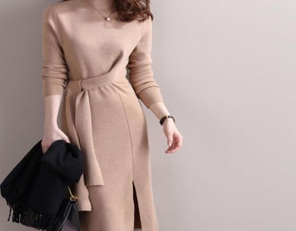 

casual dresses high collar wool knit dress female qiu dong long temperament fork skirt1908055, Black;gray