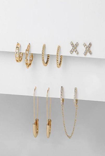 

hoop huggie fashion chain earrings set punk gold safety pin for woman crystal circle double piercing earring jewelry1253143, Golden;silver