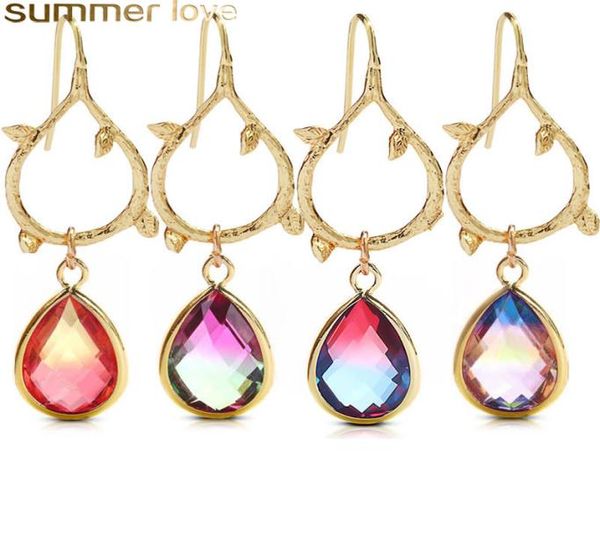 

vintage rainbow crystal earrings for women water drop birthstone gold leaf teardrop earring 2019 fashion jewelry gifts5631714, Silver