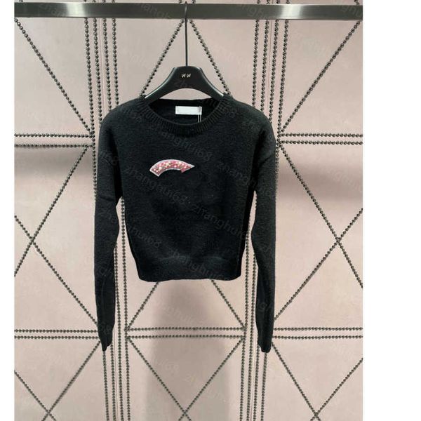 

23ss women sweater womens designer clothing heavy double c embroidered pearl nail drill pullover sweater womens clothing a1, White;black