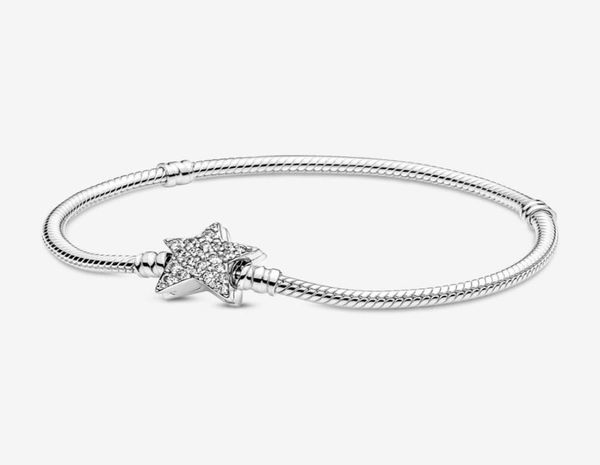 

100% 925 sterling silver asymmetric star chain bracelet fit authentic european dangle charm for women fashion jewelry1024135, Golden;silver