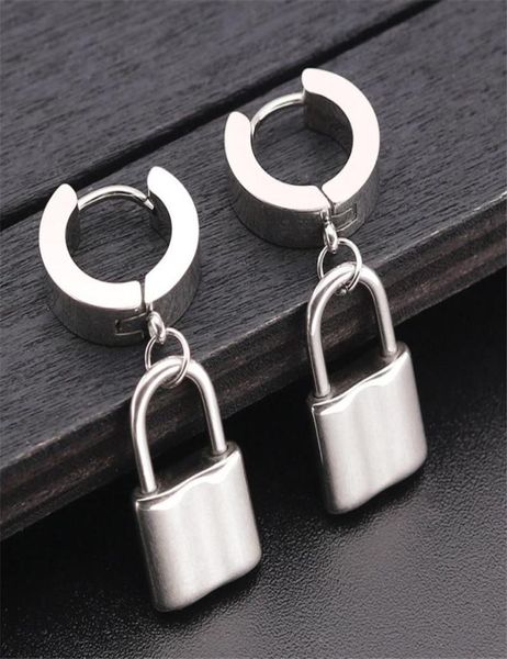 

arrival gold silver color lock stud earrings for women men exaggerated ear clip stainless steel fashion jewelry gifts1252224, Golden;silver