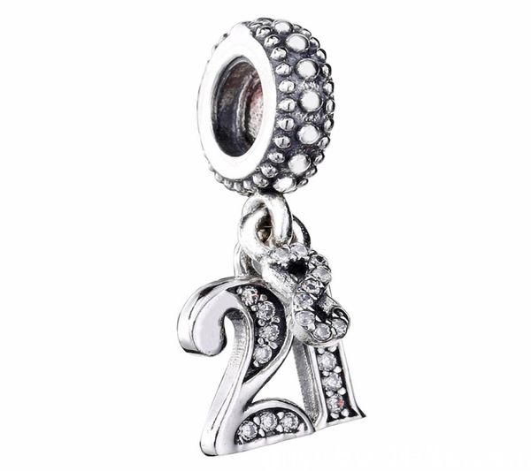 

new 100 real 925 sterling silver 21 years of love infinity pave crystal pendant beads for women gift fits european bracelets diy 2934437, Black