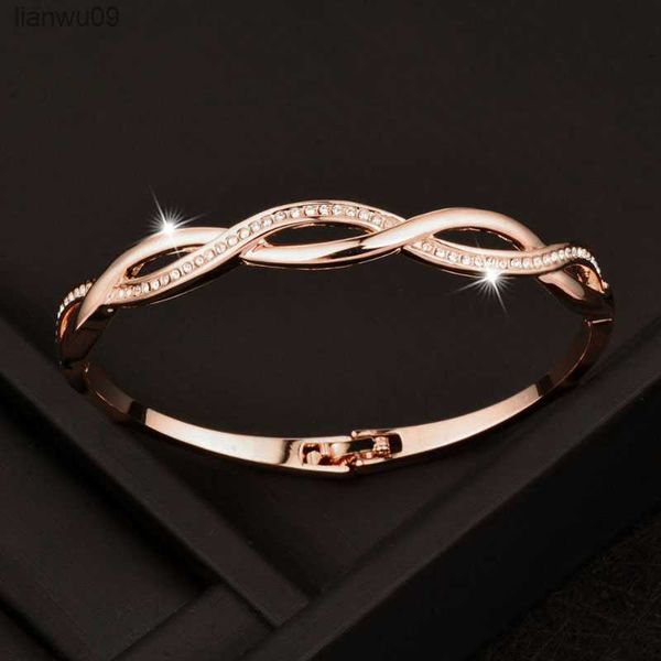 

sinleery rose gold silver color charm cubic zirconia hollow bangle for women cross bracelets jewelry ssf l230704, Black