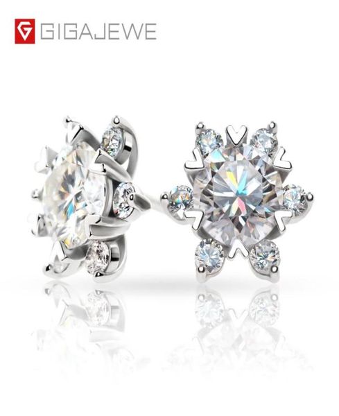 

gigajewe christmas gift total 16ct ef color stud earring diamond test passed moissanite 18k white gold plated 925 silver snowflak84280283, Golden;silver