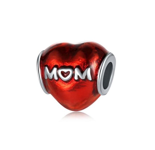 

fits original bracelets 20pcs silver charms beads mom heart red enamel silver charms bead for women diy european necklace jewelry8693028, Black