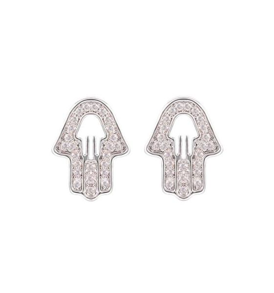 

fashion hand hollow design stud earrings cz micro pave white rhinestone cubic zircon stud earring for women jewelry bridal wedding4181347, Golden;silver