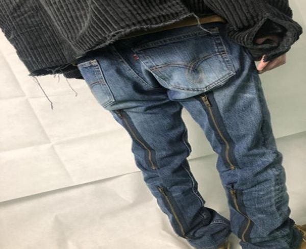 

mens designer jeans needles zipper design washed destroyed knifecut denim jeans trousers asap rocky high street fashion brand1194306, Blue