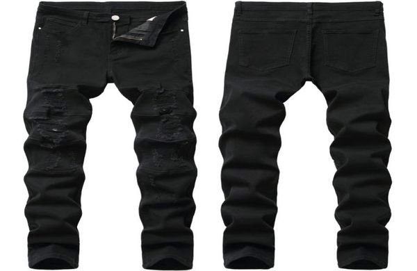 

black jeans men039s pants fashion streetwear holes washed men denim pants 2020 new feet stretch male straight slim ripped jeans4918037, Blue