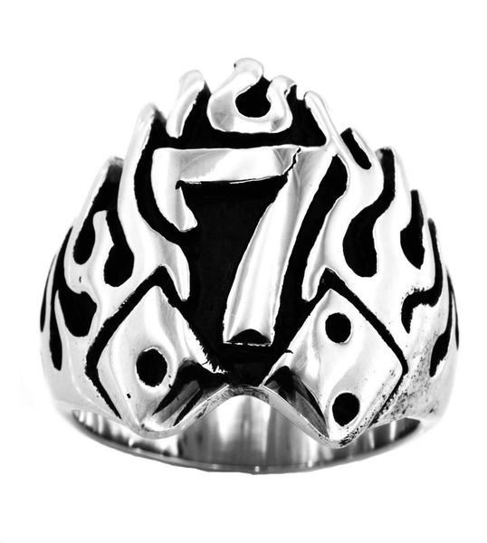 

fanssteel stainless steel vintage mens or wemens jewelry signet flame lucky seven gamble dice ring number ring fsr10w869679537, Silver